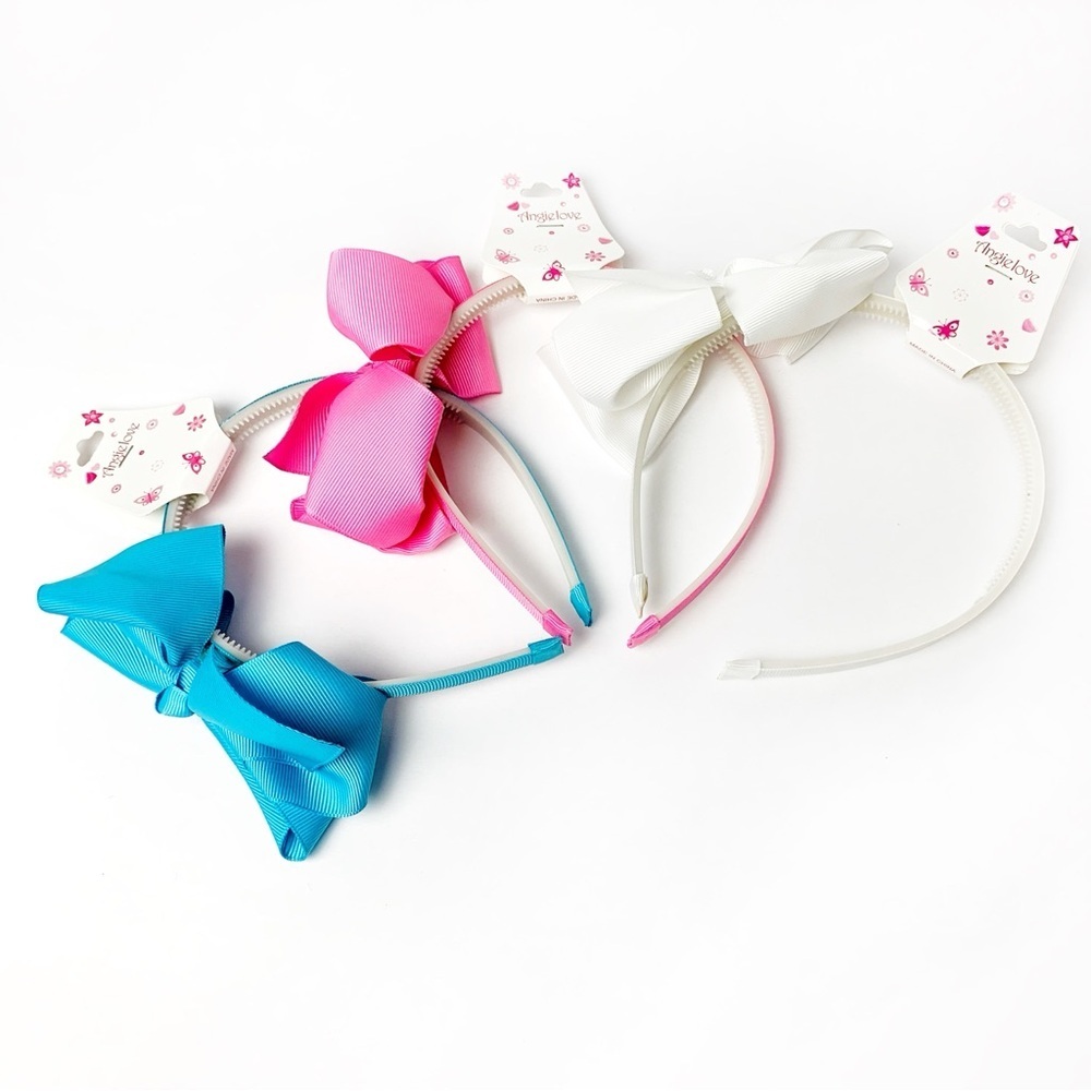 Girls Hair Bow Headband Trio - Blue, Pink, White NWT